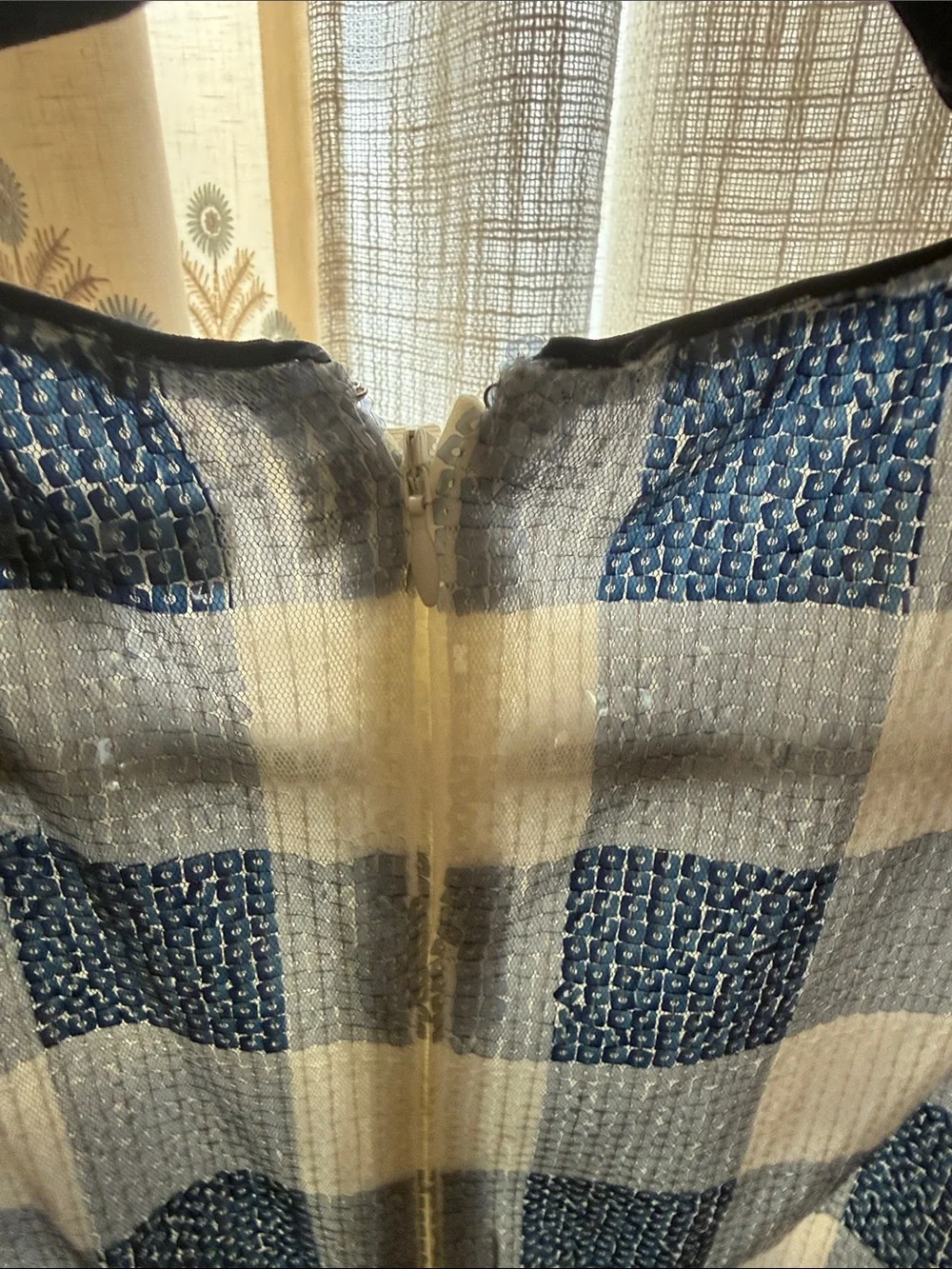J.Crew Blue and White Check Sequin Midi Dress
